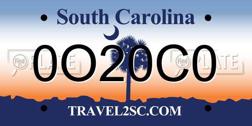 0O20C0 South Carolina License Plate