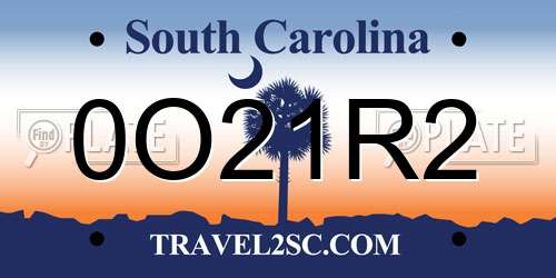 0O21R2 South Carolina License Plate