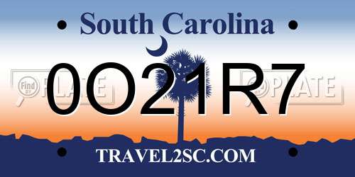 0O21R7 South Carolina License Plate