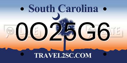 0O25G6 South Carolina License Plate
