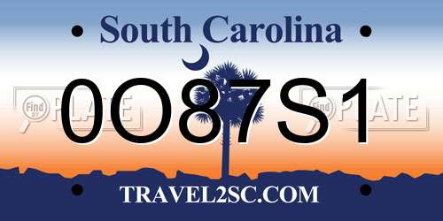 0O87S1 South Carolina License Plate