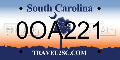0OA221 South Carolina License Plate