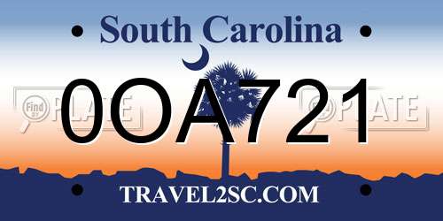 0OA721 South Carolina License Plate