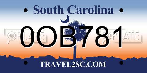 0OB781 South Carolina License Plate