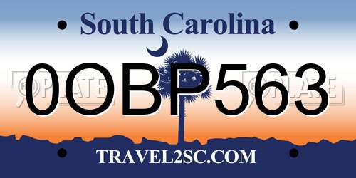 0OBP563 South Carolina License Plate