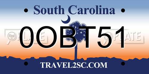 0OBT51 South Carolina License Plate