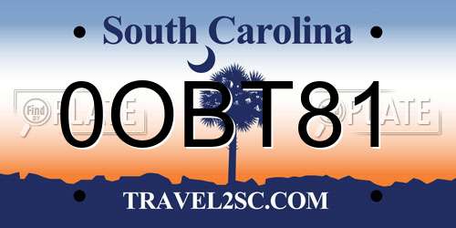 0OBT81 South Carolina License Plate