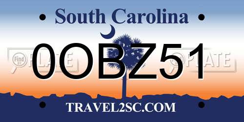 0OBZ51 South Carolina License Plate