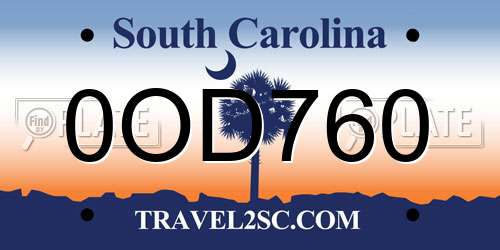 0OD760 South Carolina License Plate