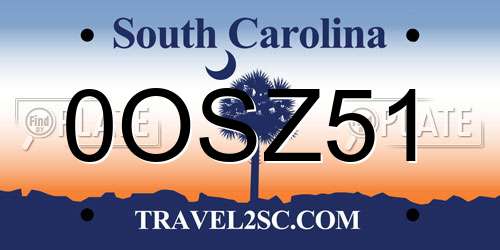 0OSZ51 South Carolina License Plate