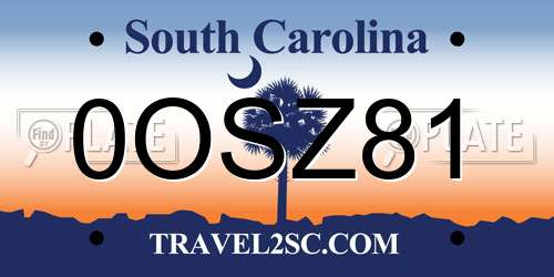 0OSZ81 South Carolina License Plate