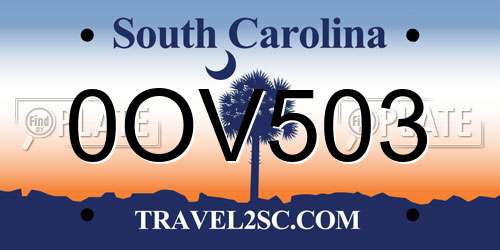 0OV503 South Carolina License Plate