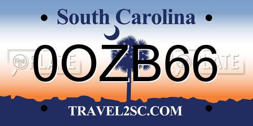 0OZB66 South Carolina License Plate