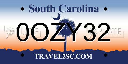 0OZY32 South Carolina License Plate