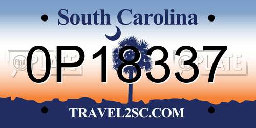 0P18337 South Carolina License Plate