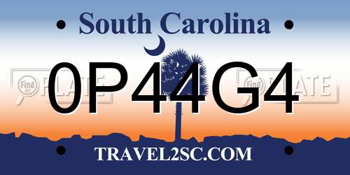 0P44G4 South Carolina License Plate