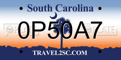 0P50A7 South Carolina License Plate