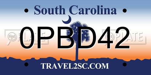 0PBD42 South Carolina License Plate