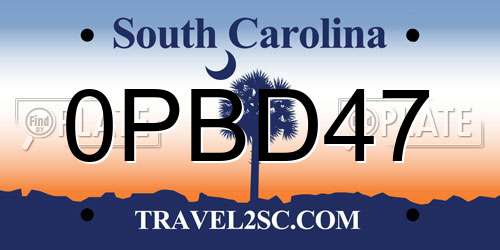 0PBD47 South Carolina License Plate