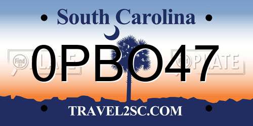 0PBO47 South Carolina License Plate