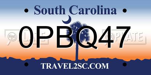 0PBQ47 South Carolina License Plate