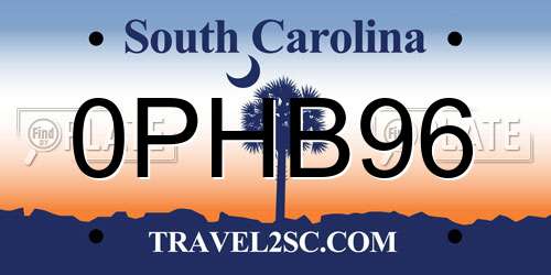 0PHB96 South Carolina License Plate