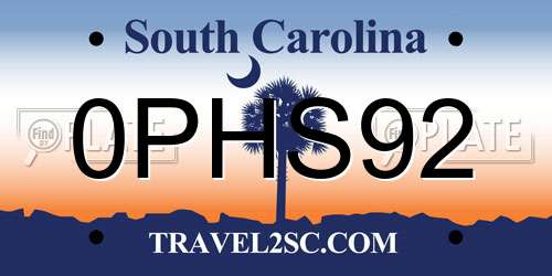 0PHS92 South Carolina License Plate