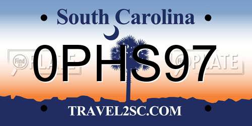 0PHS97 South Carolina License Plate