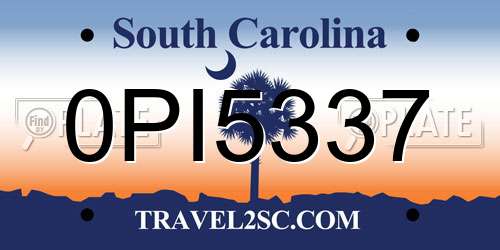 0PI5337 South Carolina License Plate
