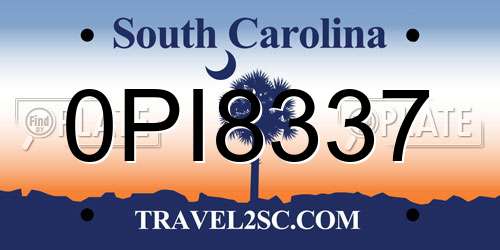 0PI8337 South Carolina License Plate