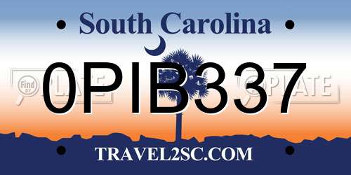 0PIB337 South Carolina License Plate