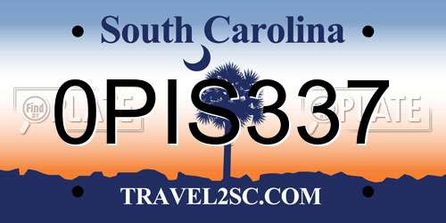 0PIS337 South Carolina License Plate