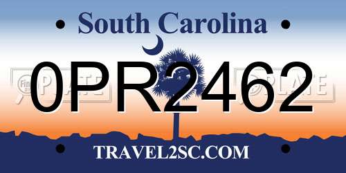 0PR2462 South Carolina License Plate