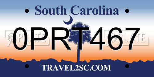 0PRT467 South Carolina License Plate