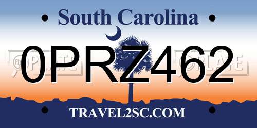 0PRZ462 South Carolina License Plate