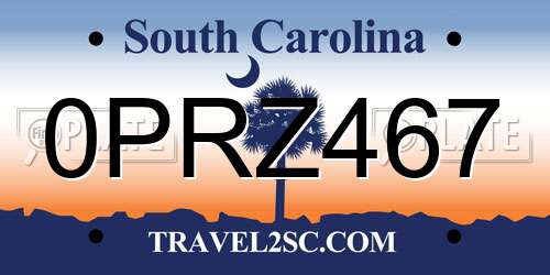 0PRZ467 South Carolina License Plate