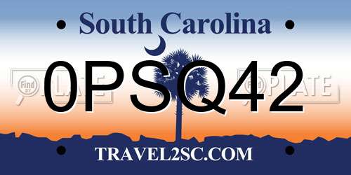 0PSQ42 South Carolina License Plate