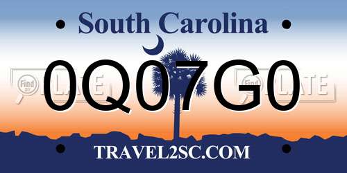 0Q07G0 South Carolina License Plate