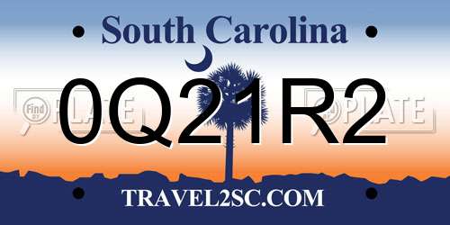 0Q21R2 South Carolina License Plate