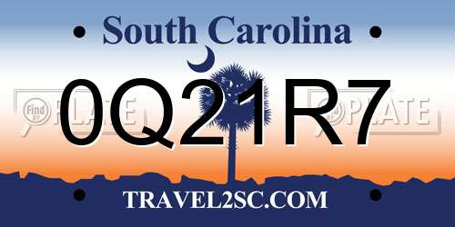 0Q21R7 South Carolina License Plate