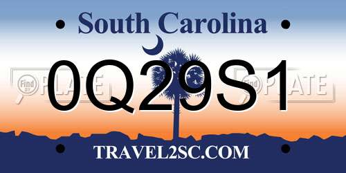 0Q29S1 South Carolina License Plate