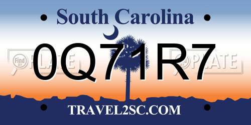 0Q71R7 South Carolina License Plate