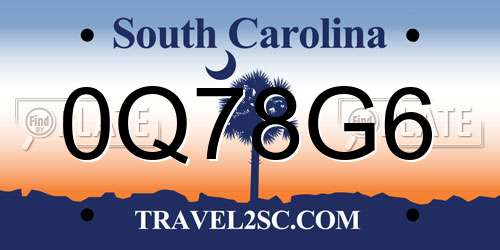 0Q78G6 South Carolina License Plate