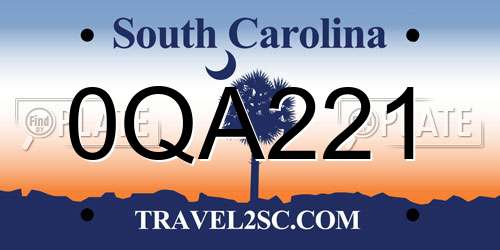 0QA221 South Carolina License Plate