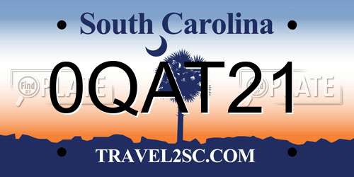 0QAT21 South Carolina License Plate
