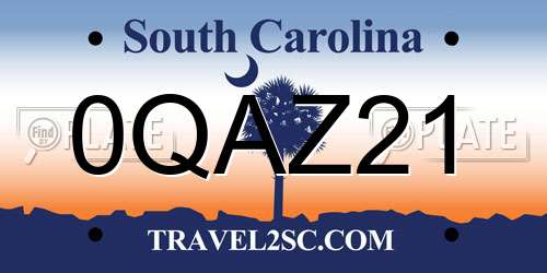 0QAZ21 South Carolina License Plate