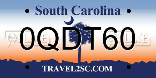 0QDT60 South Carolina License Plate