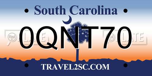 0QNT70 South Carolina License Plate