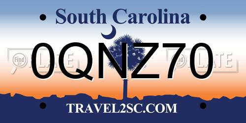 0QNZ70 South Carolina License Plate