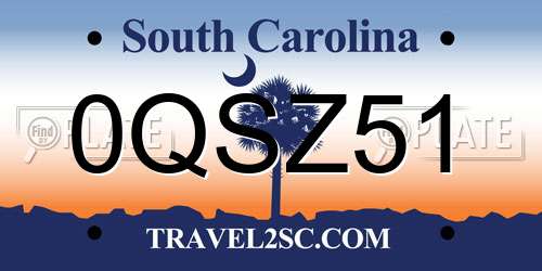 0QSZ51 South Carolina License Plate